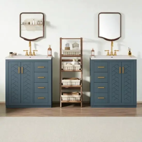 Mshliw 60 Inch Double Bathroom Vanity with Ceramic Sink Combo, Modern Freestanding Cabinet with 6 Drawers and 4 Soft Close Doors, Solid Wood Frame image {10}