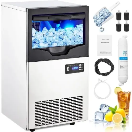 Acekool Commercial Ice Maker Machine, 110Lbs/24H with 35Lbs Storage Bin, Self-Cleaning Freestanding Ice Maker for Restaurant & Home image {1}