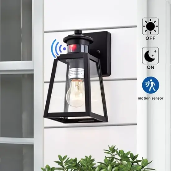C Cattleya Matte Black Motion Sensor and Dusk to Dawn Outdoor Wall Sconce image {1}
