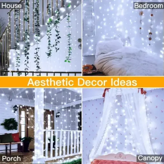 Ollny 200 LED Cool White Curtain Lights (Clear Cable, USB, 8 Modes, IP44 Waterproof) image {10}