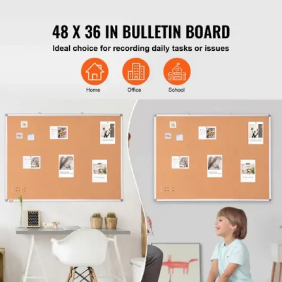 VEVOR 48"x36" Large Cork Board &ndash; Wall-Mounted Bulletin Board with Pin Board &ndash; Perfect for School, Home, Office, Silver image {6}