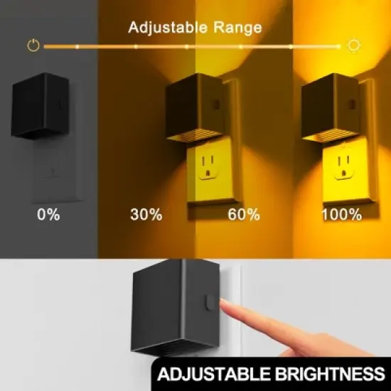 DORESshop 2-Pack 1W Plug-in Amber Square Wall Night Lights, Up & Down Illumination, Modern Bedroom or Hallway Accent image {3}