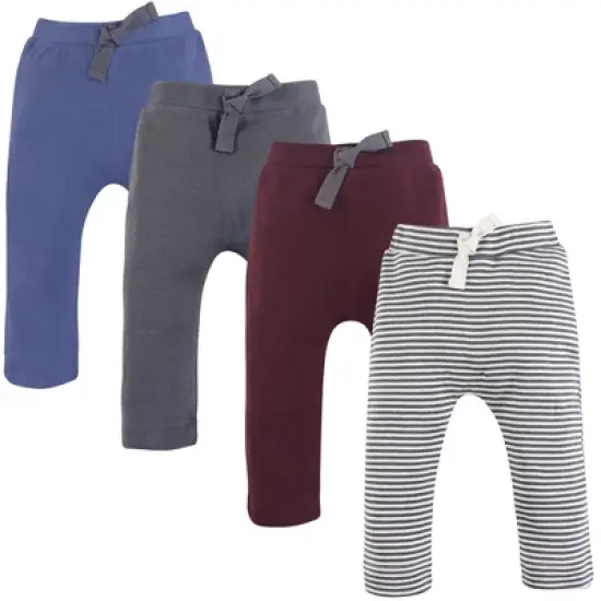 Touched by Nature Baby and Toddler Boy Organic Cotton Pants 4pk, Charcoal Burgundy image {1}