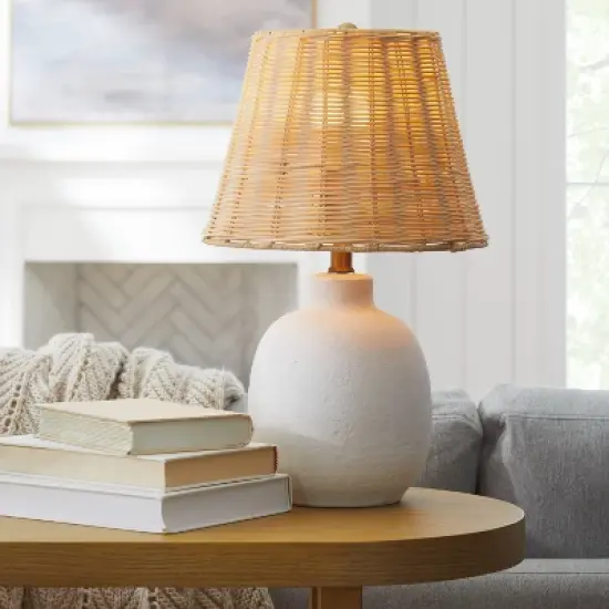 Ceramic Table Lamp with Rattan Shade White - Threshold&trade; designed with Studio McGee image {2}