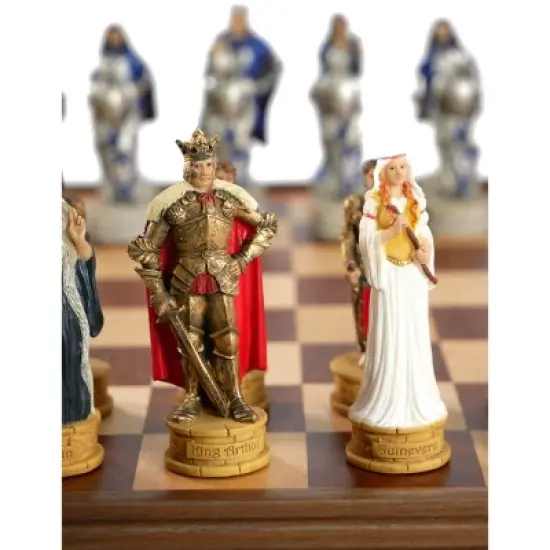 WorldWise Imports Chess Set - King Arthur Painted Resin on 15" Walnut/Maple Chest image {4}