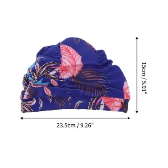 Unique Bargains Polyester Leaves Pattern Swim Cap 5.91"x9.25" Blue Pink 1 Pc image {3}