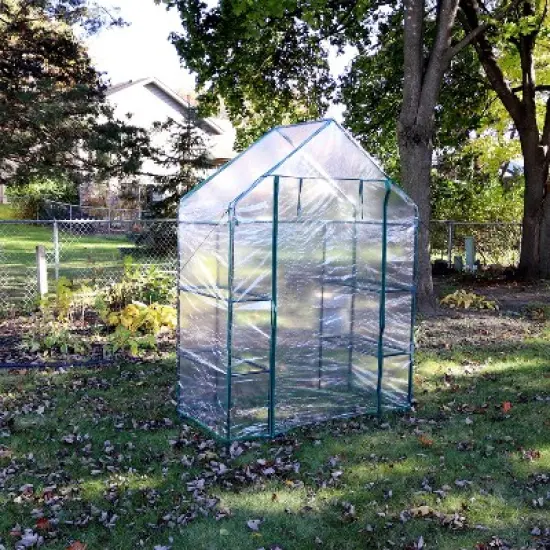 Sunnydaze Outdoor Portable Tiered Growing Rack Deluxe Walk-In Greenhouse with Roll-Up Door - 4 Shelves - Clear - 54" x 28" x 77" image {7}