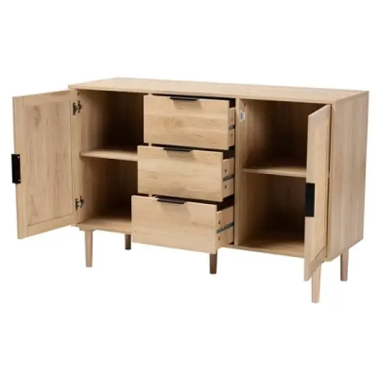 Harrison Wood and Rattan 3 Drawer Sideboard Dining Cabinet Natural Brown/Black - Baxton Studio image {2}