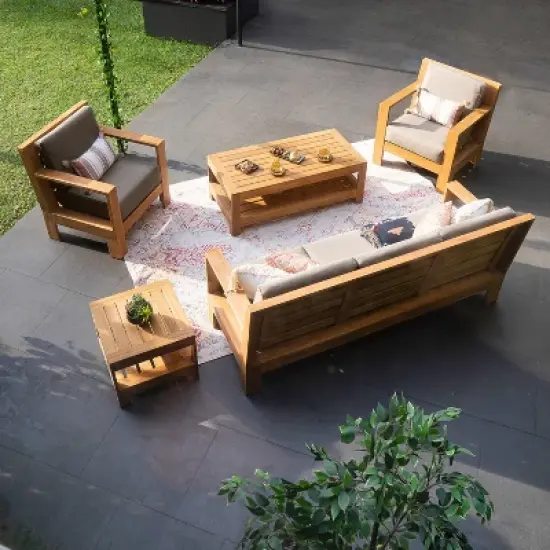 Cambridge Casual Logan Teak Wood Outdoor Sofa with Sunbrella Cast Shale Cushion: Weather-Resistant, 3-Seater Patio Furniture image {5}