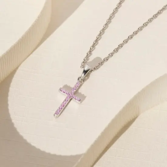 Girls' Cubic Zirconia Religious Cross Sterling Silver Necklace - In Season Jewelry image {3}