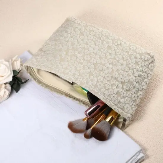 Unique Bargains Portable Travel Floral Canvas Zipper-Closure Makeup Bag 1 Pc image {2}