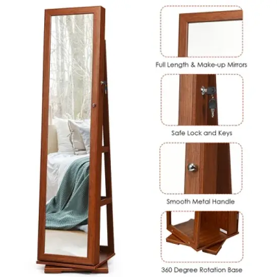 Costway 360degree Rotatable Jewelry Cabinet 2-in-1 Lockable Mirrored Organizer image {9}