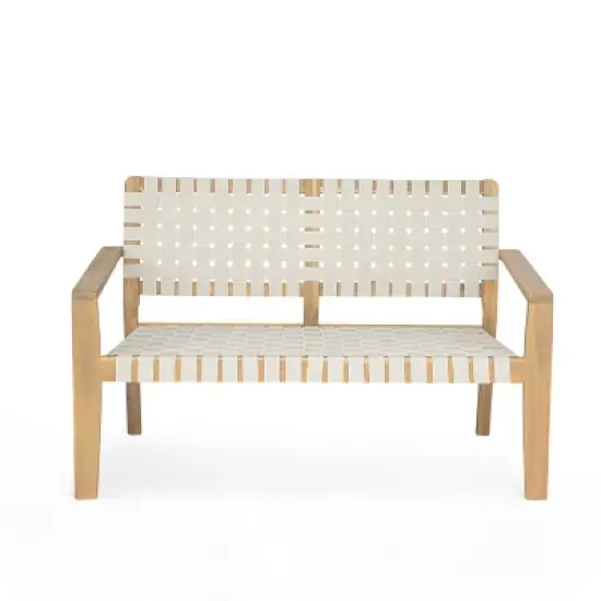 Christopher Knight Home Adkins Patio Rustic Woven Rope Acacia Wood Loveseat image {8}