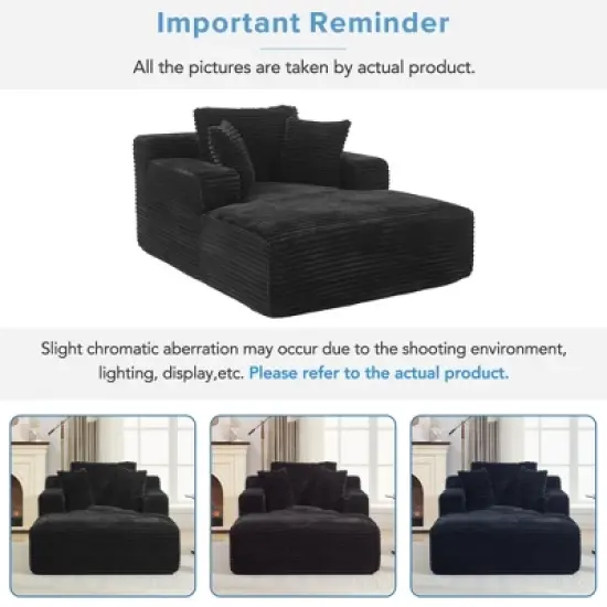 KTMBDW 48.8" Chaise Lounge Sofa, Oversized Corduroy Upholstered Boneless Sofa Bed with 2 Pillows, Deep Seat Sleeper Sofa for Living Room image {7}
