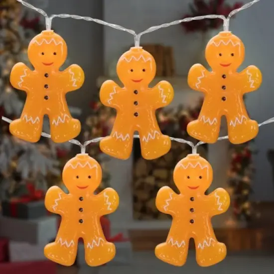 Northlight 10-Count LED Orange Gingerbread Men Christmas Fairy Lights, 4ft, Copper Wire image {1}