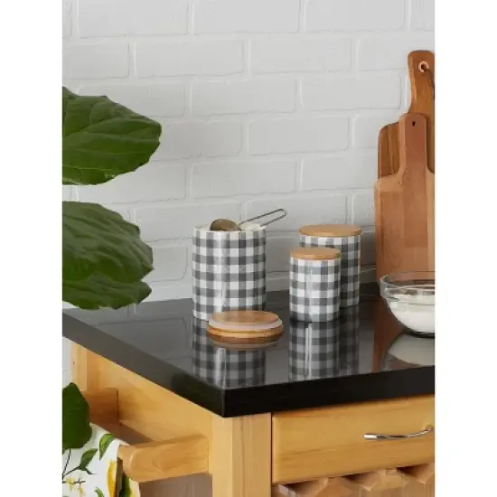 Design Imports Gray & White Buffalo Check Ceramic Canister Set/3 image {5}