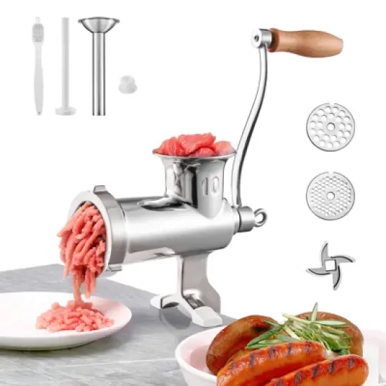 VEVOR Manual Meat Grinder, 304 Stainless Steel Hand Meat Grinder with Steel Table Clamp, Meat Mincer Sausage Maker, Silver image {8}