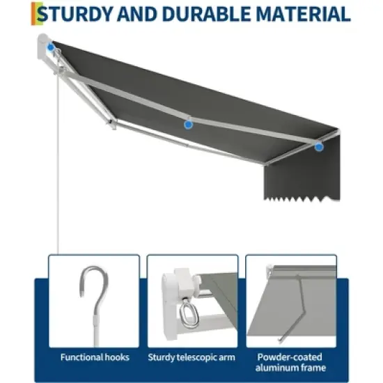 Retractable Awnings for Patio - Outdoor Sunshade Shelter with Heavy Duty Aluminum Frame & UV Protection Fabric image {2}