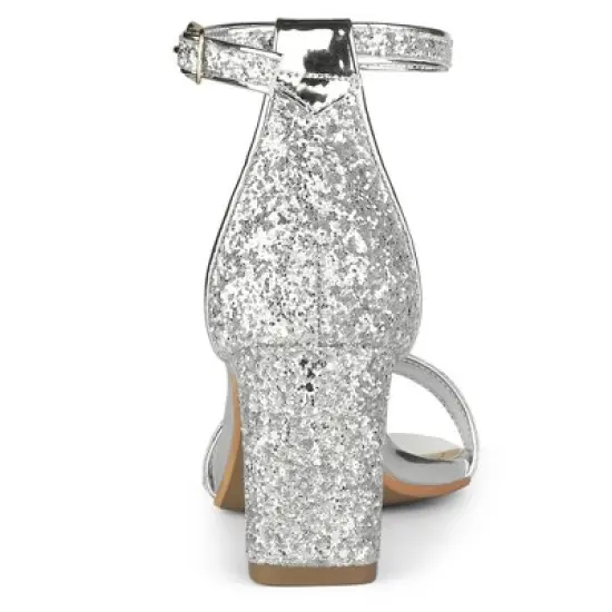 Allegra K Women's Glitter Ankle Strap Chunky Heels image {3}