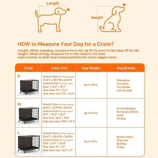 Wooden Dog Crate Furniture with Wheels and Double Door &ndash; Modern Pet House, Removable Tray, Stylish End Table for Living Room, Bedroom, and Outdoors image {7}