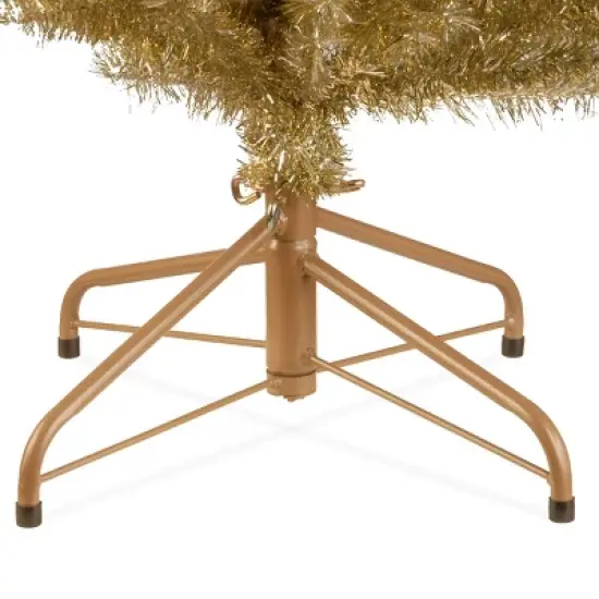 National Tree Company 7' Champagne Tinsel Slim Artificial Christmas Tree image {1}