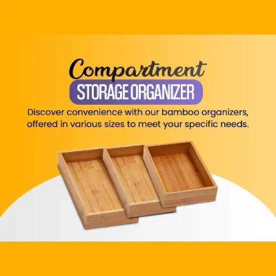 YBM HOME Bamboo Drawer Organizer Storage Box for Kitchen Drawer, Junk Drawer, Office, Bedroom, Children Room, Craft, Sewing, and Bathroom, Pack of 2 image {6}