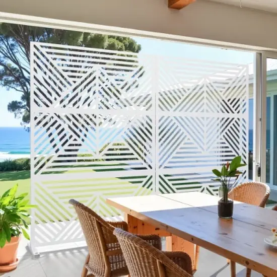 PexFix 72 in. x 47 in. Outdoor Metal Privacy Screen Garden Fence in Geometry Pattern in White image {1}