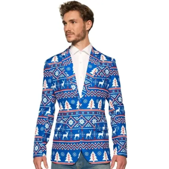Suitmeister Men's Christmas Blazer - Christmas Blue Nordic Jacket - Blue image {4}