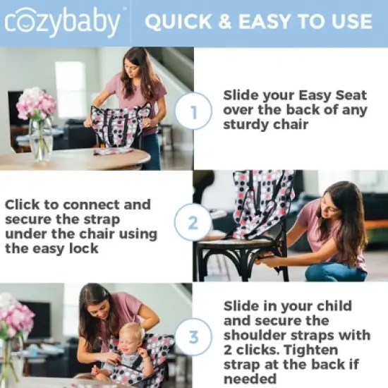 CozyBaby Portable Washable Cloth Travel Easy Seat High Chair w/ 1 Click Setup, Reinforced Harness, and Machine Washable Fabric, Charcoal Yellow image {3}