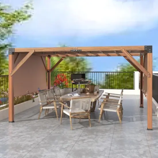 WhizMax 12'X 14' Cedar Wood Luxury Outdoor Pergola with High-Quality Fabric Canopy image {8}
