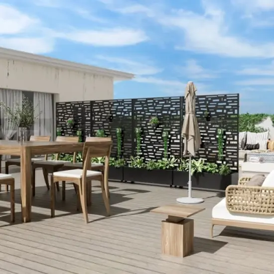 PexFix 72 in. x 47 in. Outdoor Metal Trellis with Planter Box in Street Pattern in Black image {3}