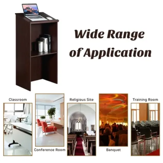 Costway Wooden Floor Standing Podium Speaking Lectern w/ Adjustable Shelf & Pen Tray image {5}