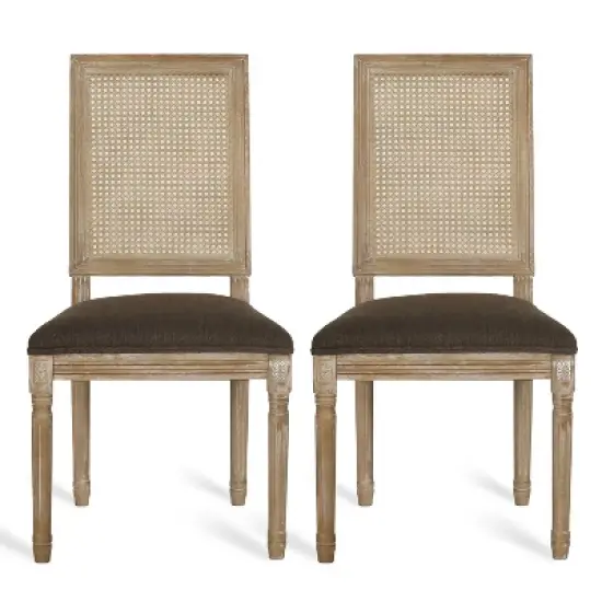 Christopher Knight Home Brownell French Country Fabric Upholstered Wood and Cane Dining Chairs (Set of 2) image {11}