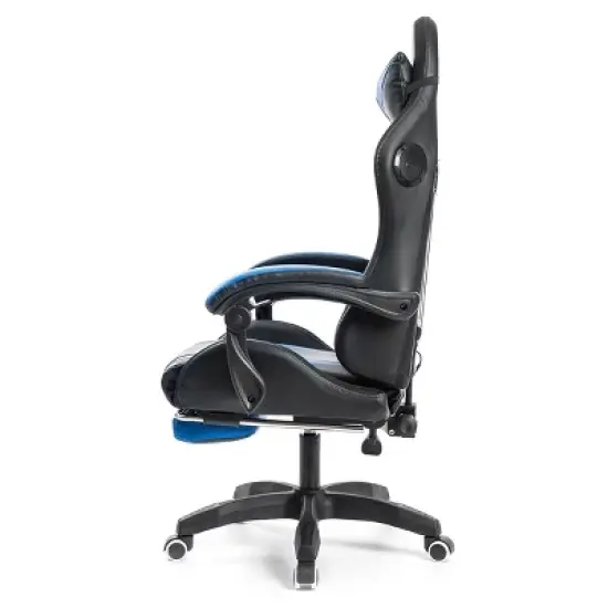 Hoffree Upholstered Massage Gaming Chair Ergonomic Office PC Chair with Bluetooth Speaker & RGB Light image {8}