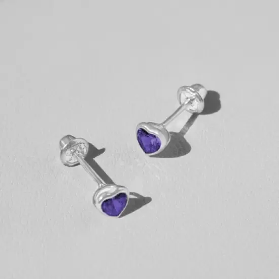 Baby Girls' Heart Bezel Screw Back 14k White Gold Earrings - Purple - In Season Jewelry image {3}