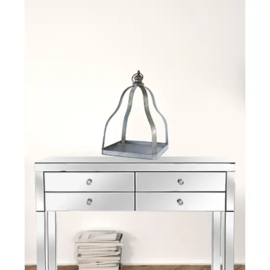 HomeRoots Set of Two Gray Distressed Galvanized Metal Tabletop Lantern Candle Holders image {1}