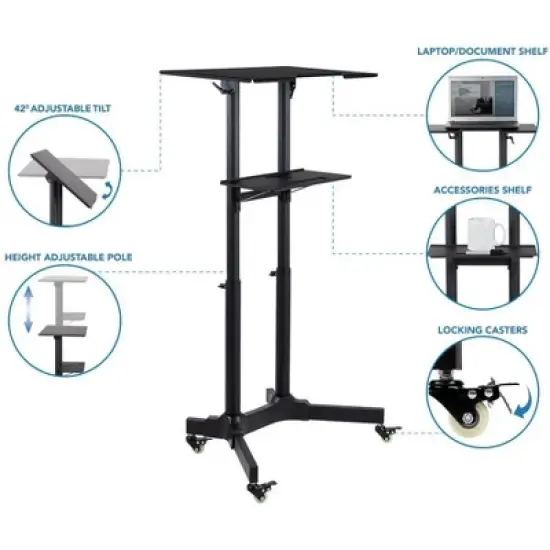 Mount-It! Mobile Standing Height Desk, Portable Podium and Rolling Presentation Lectern, Laptop Stand Up Desk with Caster Wheels image {1}