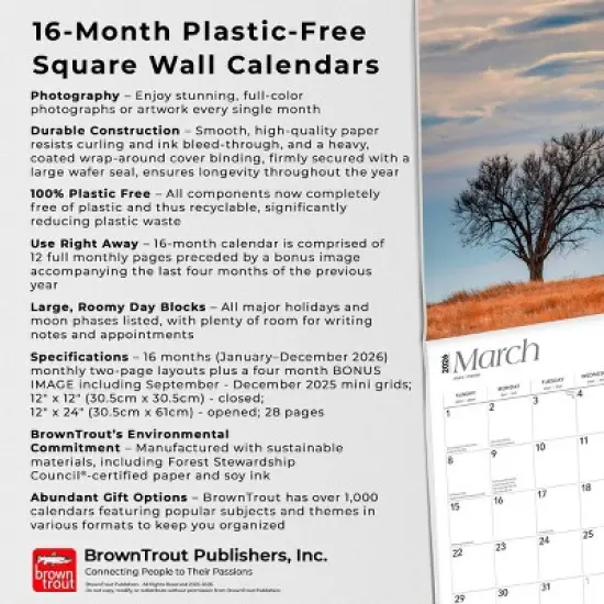 BrownTrout Colorado Wild and Scenic 2026 12"x24" Hanging Square Wall Calendar Plastic-Free image {5}