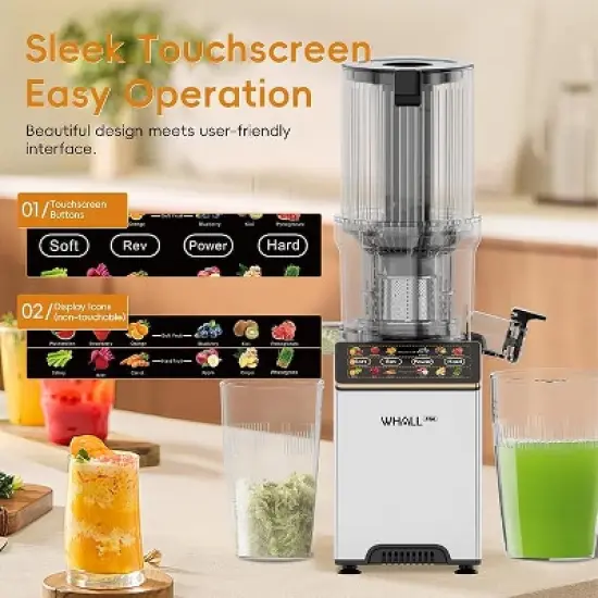 WHALL&reg; Cold Press Juicer Machine with Touchscreen, Slow Masticating Machines with 4.5" Extra Large Feed Chute, Reverse Function, Soft & Hard Models image {5}