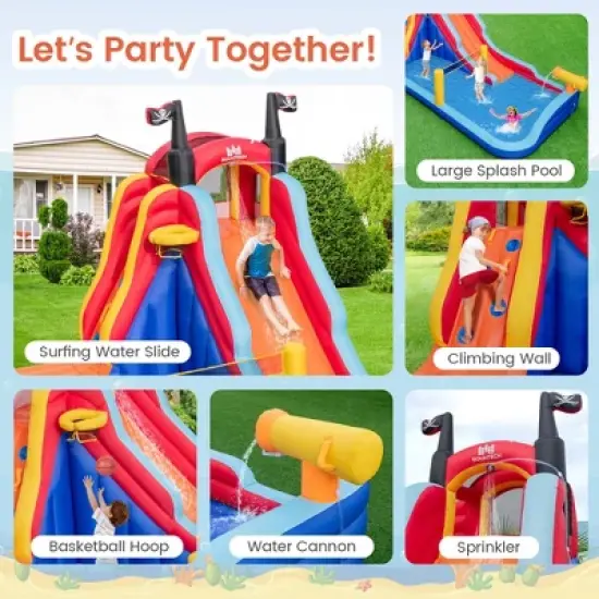 Costway Inflatable Water Slide Park Pirate Theme Bouncer Playhouse Castle with 735W Blower image {5}