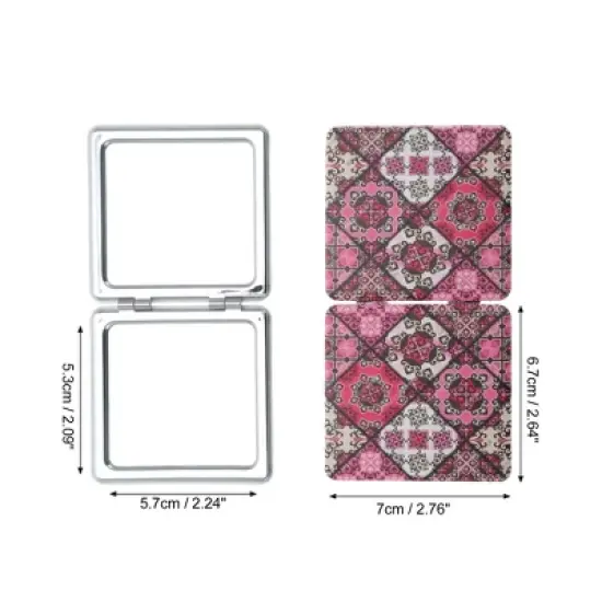 Unique Bargains Europe Pattern Makeup Mirror Pink 1 Pc image {1}