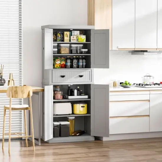 HOMCOM 72" Traditional Freestanding Kitchen Pantry Cabinet Cupboard with Doors and 3 Adjustable Shelves, Gray image {4}