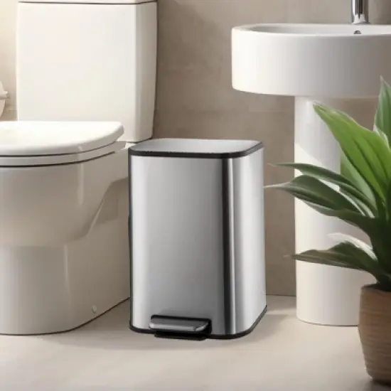 Bathroom Trash Can, Garbage Can, Small Step On Trash Can with Soft Close Lid Foot Pedal & Inner Bucket for Kitchen Home Office image {7}
