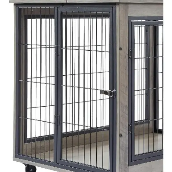 Acekool Furniture Dog Crate - Mobile Side Table Kennel with Lift Top & Wheels image {2}