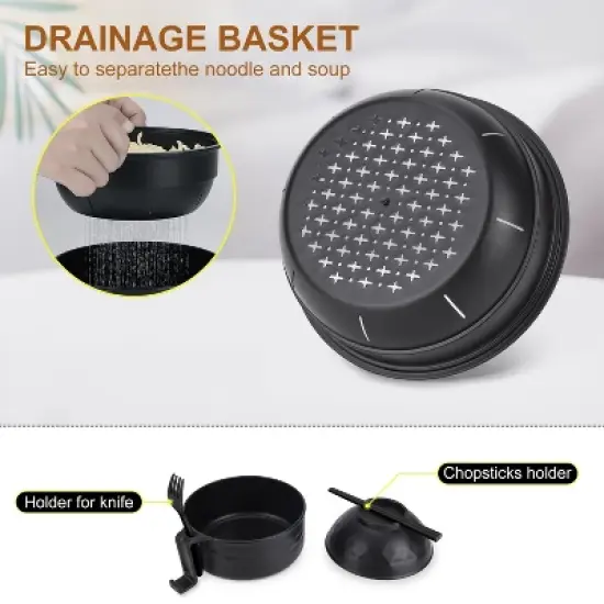 Itopfox Ramen Bowl Set with Chopsticks and Spoon, Microwave Pasta Cooker, College Dorm Essentials for Girls and Guys (Black) image {3}