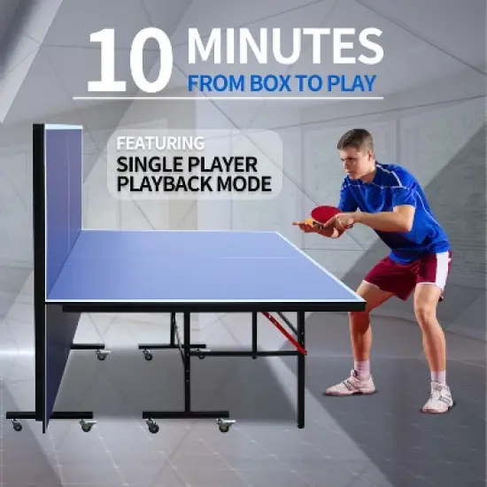 8ft Mid-Size Table Tennis Table Foldable & Portable Ping Pong Table Set for Indoor Games with Net image {5}