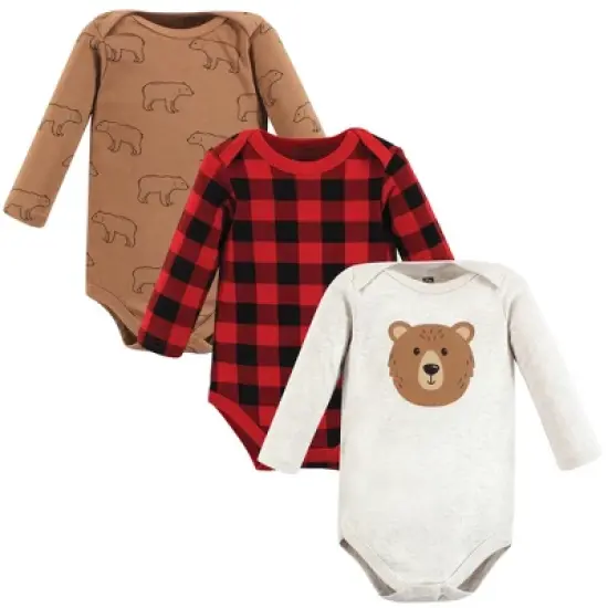 Hudson Baby Infant Boy Cotton Long-Sleeve Bodysuits, Brown Bear 3-Pack image {12}