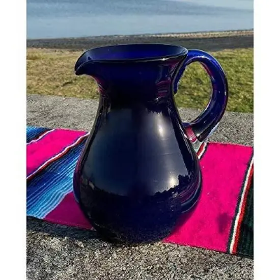 Dos Sue��os Mexican Hand Blown  Pitcher - Pure Cobalt Design - 84oz image {3}