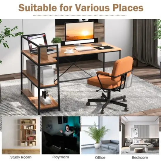 Tangkula 59" L-Shaped Computer Desk Large Reversible Corner Desk w/ Storage Shelves Space-Saving Writing Table PC Laptop Gaming Desk Black + Walnut image {8}