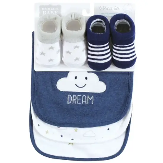 Hudson Baby Infant Boy Cotton Bib and Sock Set, Navy Cloud, One Size image {1}